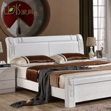 全实木床1.8米双人床简约现代新中式卧室榆木雕花婚床开放漆白色