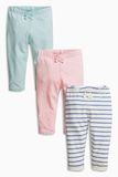 英国Next代购 16春夏季新生婴儿女童纯棉条纹纯色打底裤长袖3条组