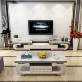 简约现代伸缩电视柜茶几组合钢化玻璃欧式烤漆影视柜环保客厅家具