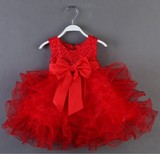 儿童女宝宝红色蓬蓬公主裙子夏季女童4连衣裙1小童2花童礼服0-3岁