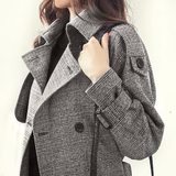 2016款秋装韩版双排扣中长款显瘦大衣大码气质风衣女格子外套英伦