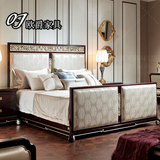 新品 现代新中式布艺双人床新古典水曲柳实木婚床卧室样板房家具