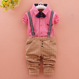 童装套装男童2-3-4岁春秋韩版两件套中小童纯棉长袖背带衬衫套潮