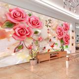大型壁画3D无缝无纺布墙纸家和富贵浮雕玫瑰花时尚玉雕背景墙壁画