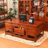 中式实木办公桌明清古典仿古家具花鸟雕花大班台老板桌榆木电脑桌