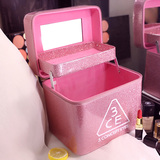 韩国3CE化妆包大容量 手提双层镜子化妆箱 高档护肤品可爱收纳包