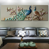立体浮雕装饰画三联无框挂画现代中式客厅沙发背景墙高档壁画孔雀