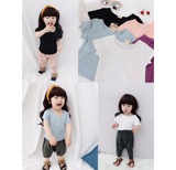 韩版夏款宝宝男女中小童婴幼儿纯色竹节棉做旧短袖T恤上衣