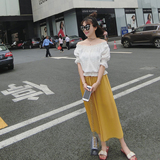 2016新款韩版甜美灯笼袖白色镂空蕾丝衫短款露肩一字领上衣女夏季