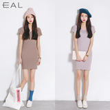EAL羽迹春季2016新款韩版女装V领套头中长款女式针织衫连衣裙L130