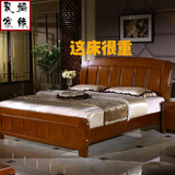现代中式全实木床1.8 简约橡木双人大婚床1.5高箱储物硬板床包邮
