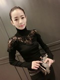 韩国代购2016春装新款女装高领毛衣女套头蕾丝针织衫修身打底衫