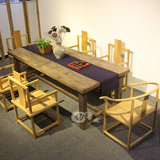 大型会议桌长条桌老榆木办公桌洽谈桌会所茶艺桌椅组合复古新中式