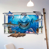 鲨鱼立体视觉3d画卫生间装饰防水贴纸墙贴浴室瓷砖贴餐厅墙上贴画