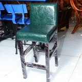 铁艺皮椅吧台椅子酒吧凳高脚凳做旧复古高脚椅欧式前台吧椅真皮