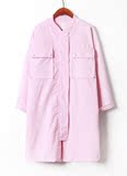 2016春季新款韩版文艺范嫩粉色灯芯绒中长款棒球外套显瘦开衫女潮