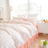 简约小清新韩版公主蕾丝四件套天丝彩棉床罩床笠全棉欧式床上用品