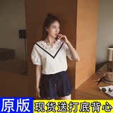 2016韩版夏季新款套头蕾丝短袖T恤女装套头打底衫纯色V领上衣C435