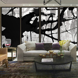 四联大幅泼墨黑白新中式抽象水墨客厅办公室沙发背景大尺寸装饰画