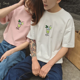 2016夏装新款情侣装 韩版学生刺绣短袖t恤五分中袖上衣男女班服潮