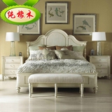 美式全实木床1.8米双人床简约现代乳白色1.5米床储物高箱床纯橡木