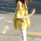 2016新款衬衫女短袖女夏装韩版显瘦个性潮时尚宽松露肩棉麻娃娃衫