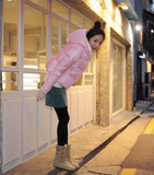 2016新款潮牌女装韩版时尚短款粉色棉衣外套