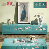 新中式手绘客厅实木整装电视柜美式简约1.8米CD柜卧室地柜矮柜