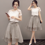 韩国小清新套装裙夏季蕾丝两件套连衣裙中长款修身显瘦a字裙子女