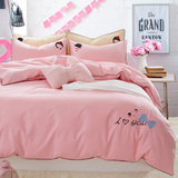 纯色床上四件套纯棉2.0m床单被套双人全棉公主风粉色1.5/1.8m床笠