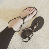 2016夏季韩版气质平底夹趾露趾女凉鞋纯色波西米亚潮沙滩罗马鞋