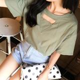 2016夏装新款韩版学院风时尚港风领口打底衫 学生宽松短袖T恤女潮