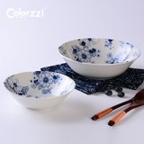 日本进口 陶瓷沙律碗 青花手绘陶瓷盘 平盘 寿司盘 刺身盘日式