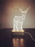 北欧实木 小鹿夜灯 创意装饰生日礼物 3D立体台灯 LED灯刻字音乐