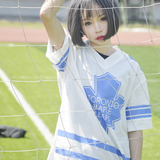 韩国ulzzang原宿bf风潮短袖t恤女嘻哈街头学生装中长款衣服棒球