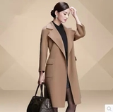 高端欧美双面羊绒大衣女2016新款大翻领长款修身时尚气质毛呢外套