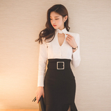 2016春装新款韩版时尚女装性感镂空高腰短款打底上衣女长袖白衬衫