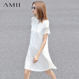 艾米Amii女装旗舰店aimi裙子2016夏装新款翻领棉质宽松短袖连衣裙
