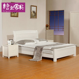 榆木床简约现代全实木床白色床双人床 1.8米1.5m气压储物高箱婚床