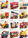 木质木制可动小汽车模型工艺摆设儿童玩具消防车警车货车全套12款
