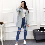 2016夏季新款 韩版纯色长袖风衣女中长款薄防晒衣夏工装外套上衣