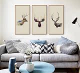 北欧麋鹿装饰画组合 现代客厅三联画挂画 简约沙发墙画 壁画 包邮