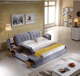 布艺床可拆洗布床棉麻储物榻榻米婚床1.5 1.8米双人床软床实木床
