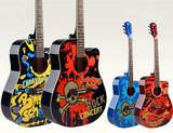 彩色吉他初学者合板40寸41寸缺角民谣涂鸦吉它个性云杉木吉他电箱
