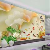 3D立体电视壁画壁纸 定制无缝中式客厅沙发背景墙墙纸 浮i雕荷花