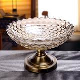 水果盘欧式高档玻璃大果盆客厅装饰器皿现代茶几水晶果盘古典摆件