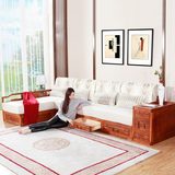 实木沙发组合现代中式简约水曲柳带抽屉布艺贵妃转角客厅实木家具