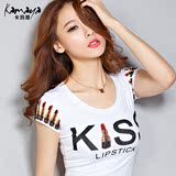 卡玛娅2016新款夏装女装 韩版时尚上衣体恤字母修身显瘦短袖女t恤