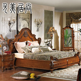 高档欧式实木床1.8米卧室双人婚床 美式复古雕花大床水曲柳可订制