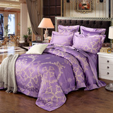 欧式贡缎蕾丝提花四件套全棉紫色床上用品1.8m2米婚庆床单被套1.5